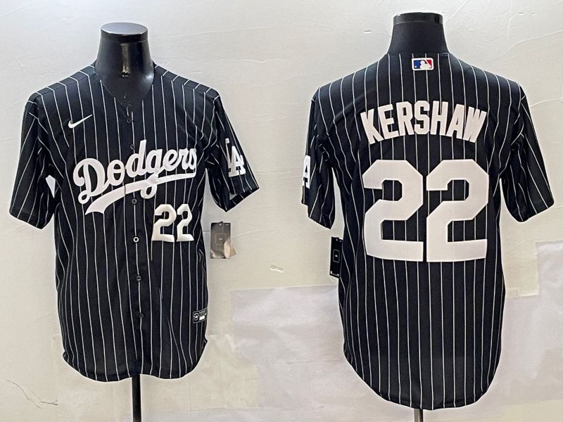 Men Los Angeles Dodgers 22 Kershaw Black Stripe Jointly Name 2025 Nike MLB Jersey style 10